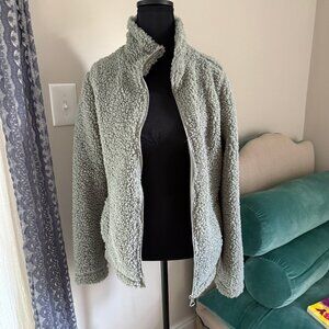 H&M Sage Green Fleece Sherpa Zip Up Jacket Size XS
